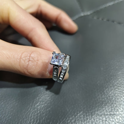 2-Piece Couple Jewelry Set – Shiny Square Cubic Zirconia Wedding Rings
