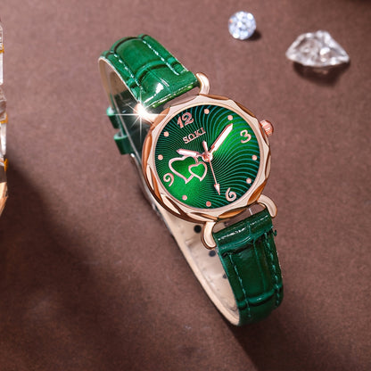 Women's Quartz Watch &amp; Heart 6-Piece Jewelry Set – Fashion Gift Set