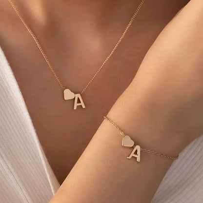 Minimalist Alphabet Jewelry Set – Necklace &amp; Bracelet with Personalized Initial