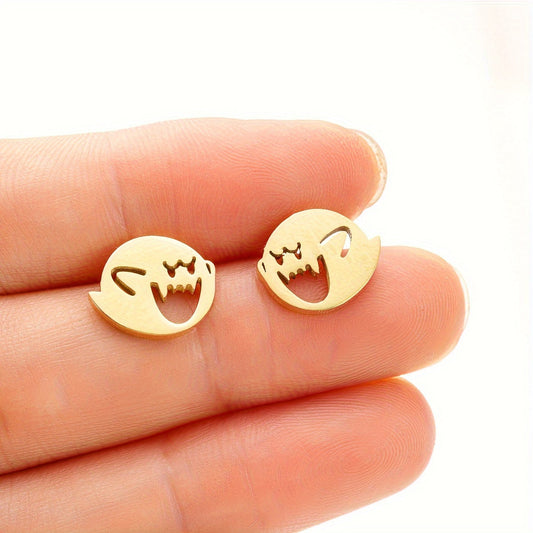 1 Pair Cartoon Ghost Stud Earrings – Minimalist Stainless Steel Jewelry