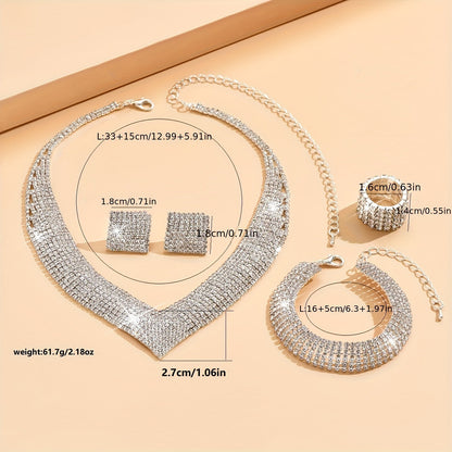 5pcs Women's Silver-Plated Jewelry Set – Earrings, Necklace, Bracelet &amp; Ring