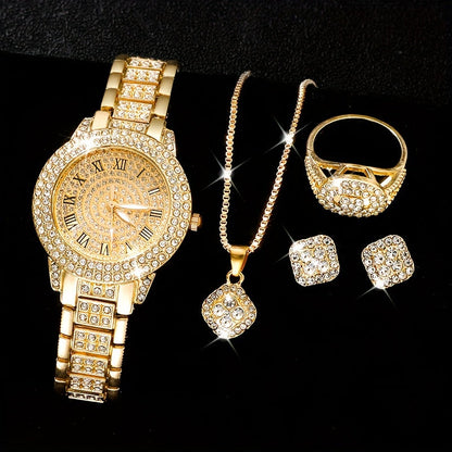 Luxury Rhinestone Quartz 6-Piece Women's Watch Set – Stylish Analog Jewelry
