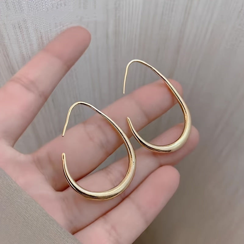 Minimalist Water Drop Hoop Earrings – Glossy 18K Gold Jewelry for Women
