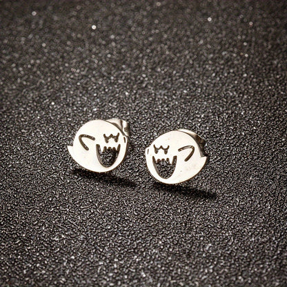 1 Pair Cartoon Ghost Stud Earrings – Minimalist Stainless Steel Jewelry