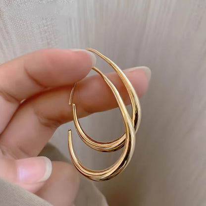 Minimalist Water Drop Hoop Earrings – Glossy 18K Gold Jewelry for Women
