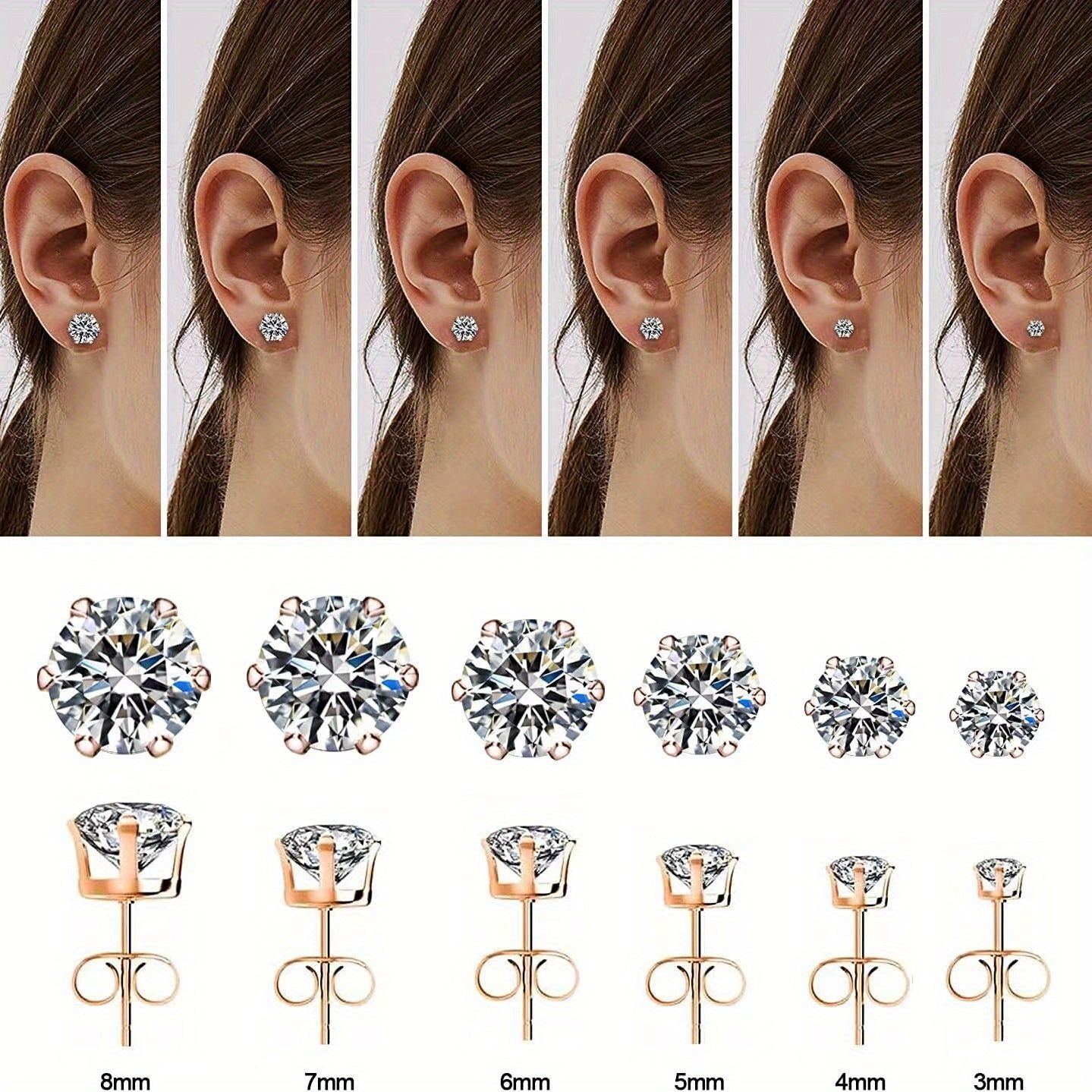 6-Prong Zirconia Stud Earrings – Sparkling 18K Gold Jewelry