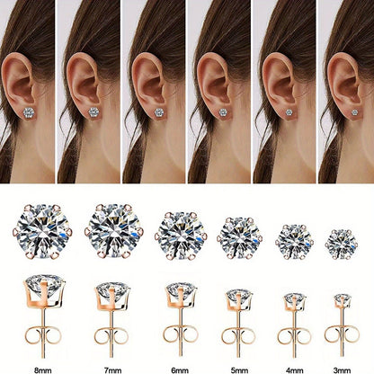 6-Prong Zirconia Stud Earrings – Sparkling 18K Gold Jewelry