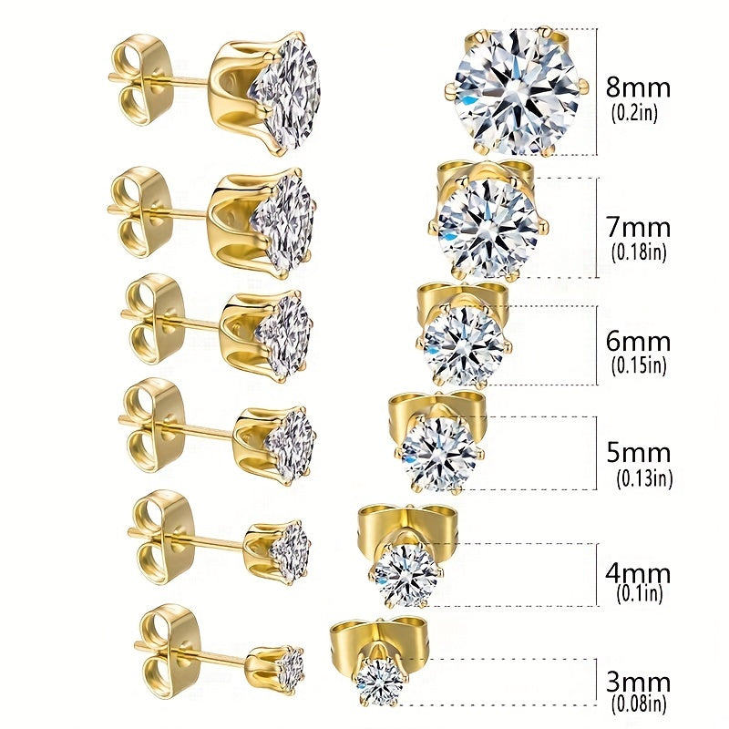 6-Prong Zirconia Stud Earrings – Sparkling 18K Gold Jewelry