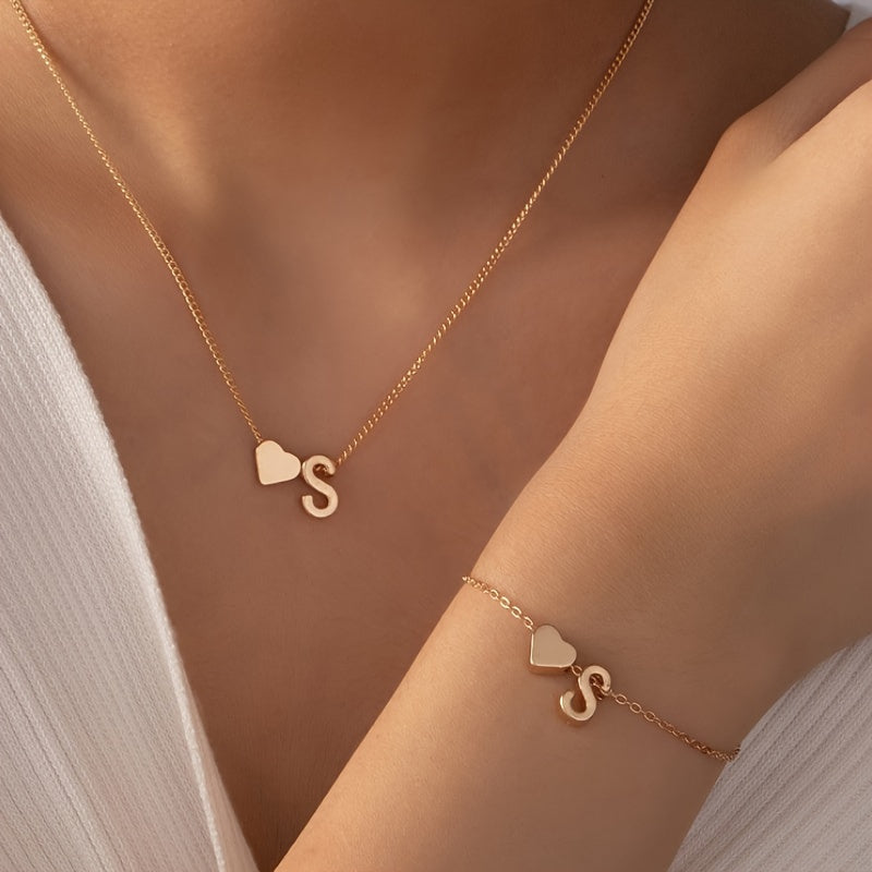 Minimalist Alphabet Jewelry Set – Necklace &amp; Bracelet with Personalized Initial