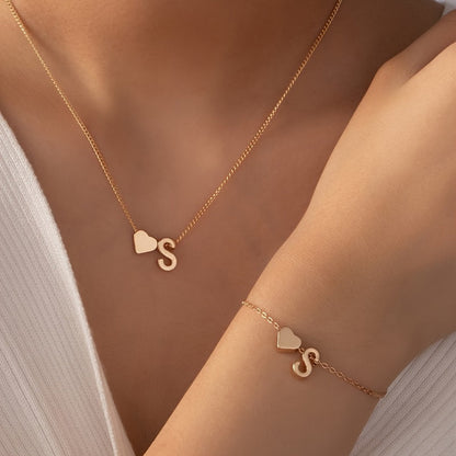 Minimalist Alphabet Jewelry Set – Necklace &amp; Bracelet with Personalized Initial