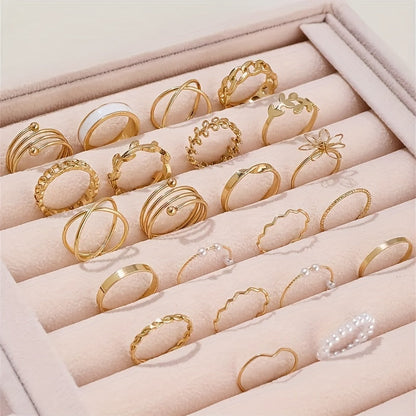 Women's 22-piece ring set – Elegant Leaf &amp; Flower Design, Gold &amp; Silver