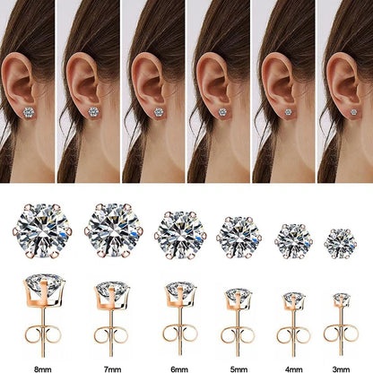 6-Prong Zirconia Stud Earrings – Sparkling 18K Gold Jewelry