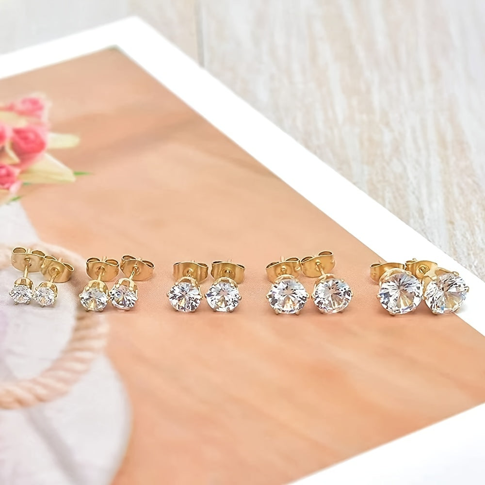 6-Prong Zirconia Stud Earrings – Sparkling 18K Gold Jewelry