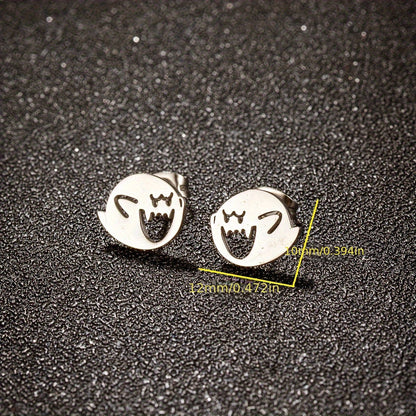 1 Pair Cartoon Ghost Stud Earrings – Minimalist Stainless Steel Jewelry