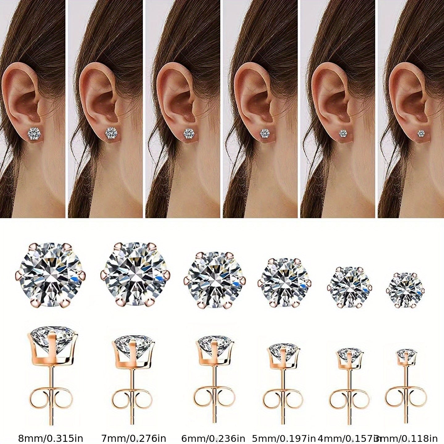 6-Prong Zirconia Stud Earrings – Sparkling 18K Gold Jewelry