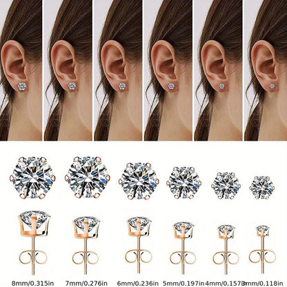 6-Prong Zirconia Stud Earrings – Sparkling 18K Gold Jewelry