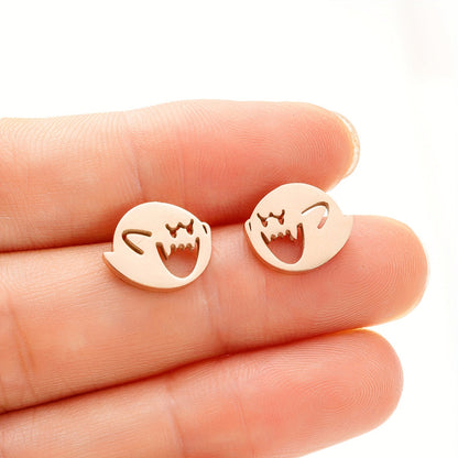 1 Pair Cartoon Ghost Stud Earrings – Minimalist Stainless Steel Jewelry