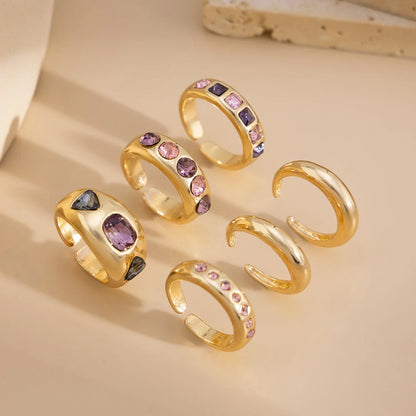Women's 6-Piece Adjustable Purple Zircon Ring Set – Gold Color Jewelry
