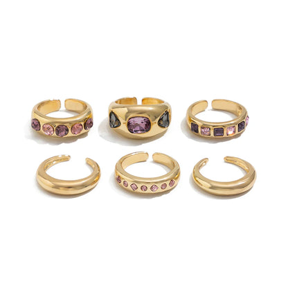 Women's 6-Piece Adjustable Purple Zircon Ring Set – Gold Color Jewelry