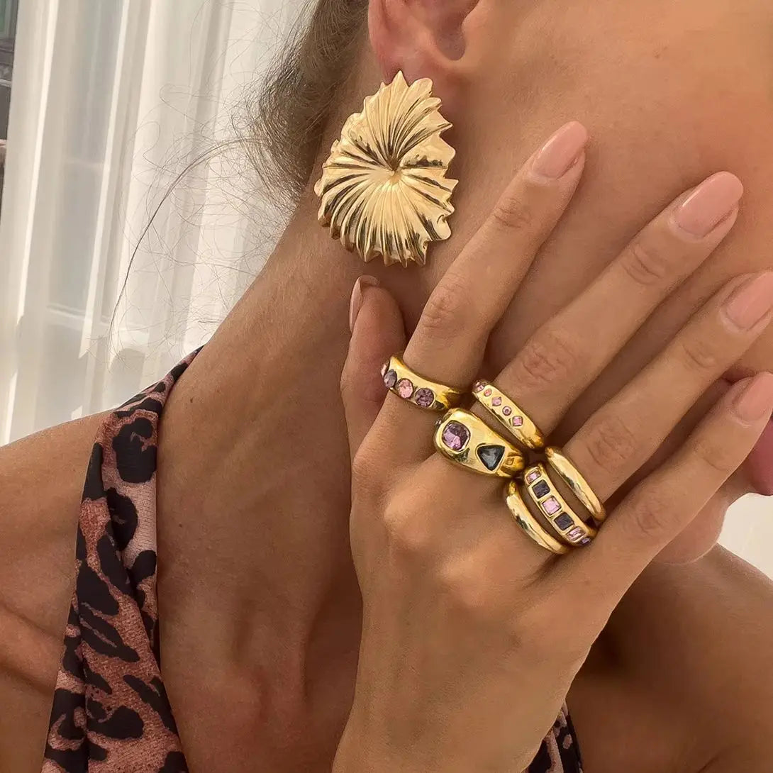 Women's 6-Piece Adjustable Purple Zircon Ring Set – Gold Color Jewelry