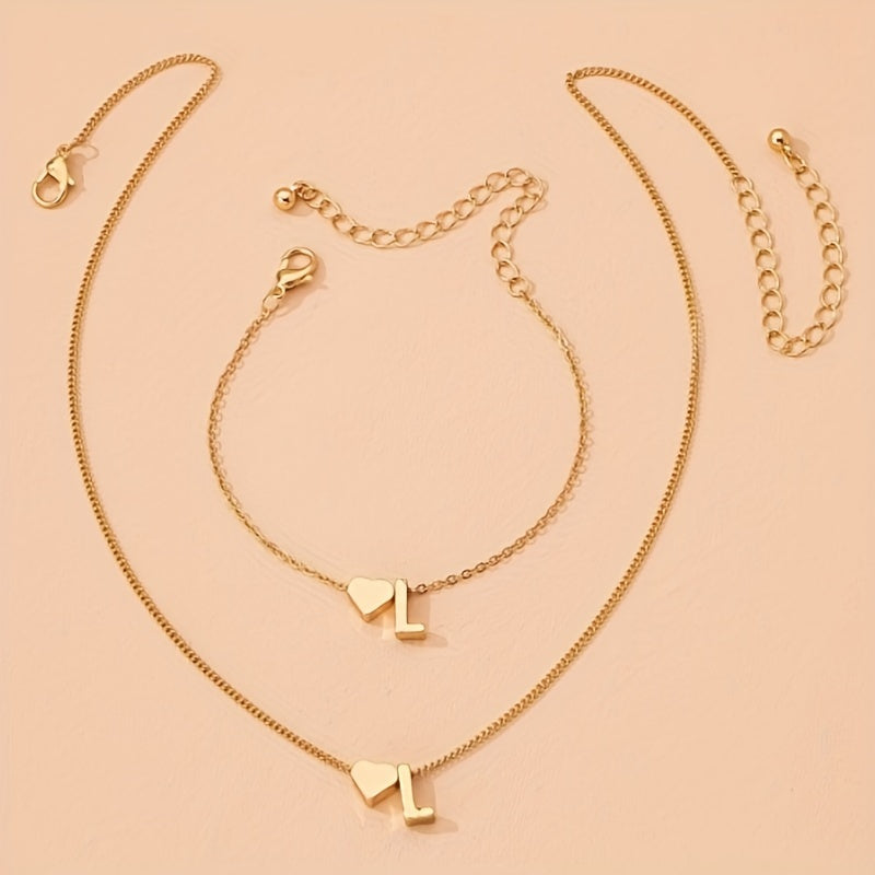 Minimalist Alphabet Jewelry Set – Necklace &amp; Bracelet with Personalized Initial