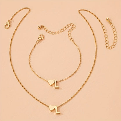 Minimalist Alphabet Jewelry Set – Necklace &amp; Bracelet with Personalized Initial