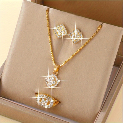 Minimalist 4-Piece Women's Jewelry Set – Square Glass Inlay, Everyday Chic