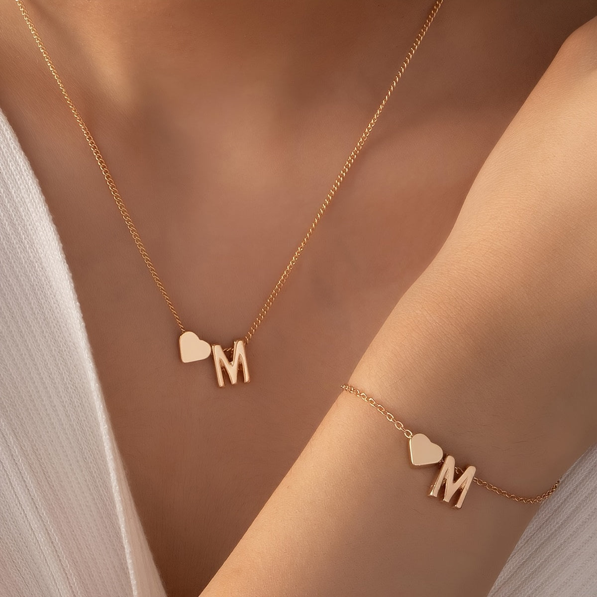 Minimalist Alphabet Jewelry Set – Necklace &amp; Bracelet with Personalized Initial