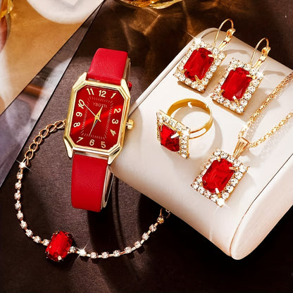 Retro Women's Watch &amp; Jewelry Set – Elegant 5/6 Piece Gift Set