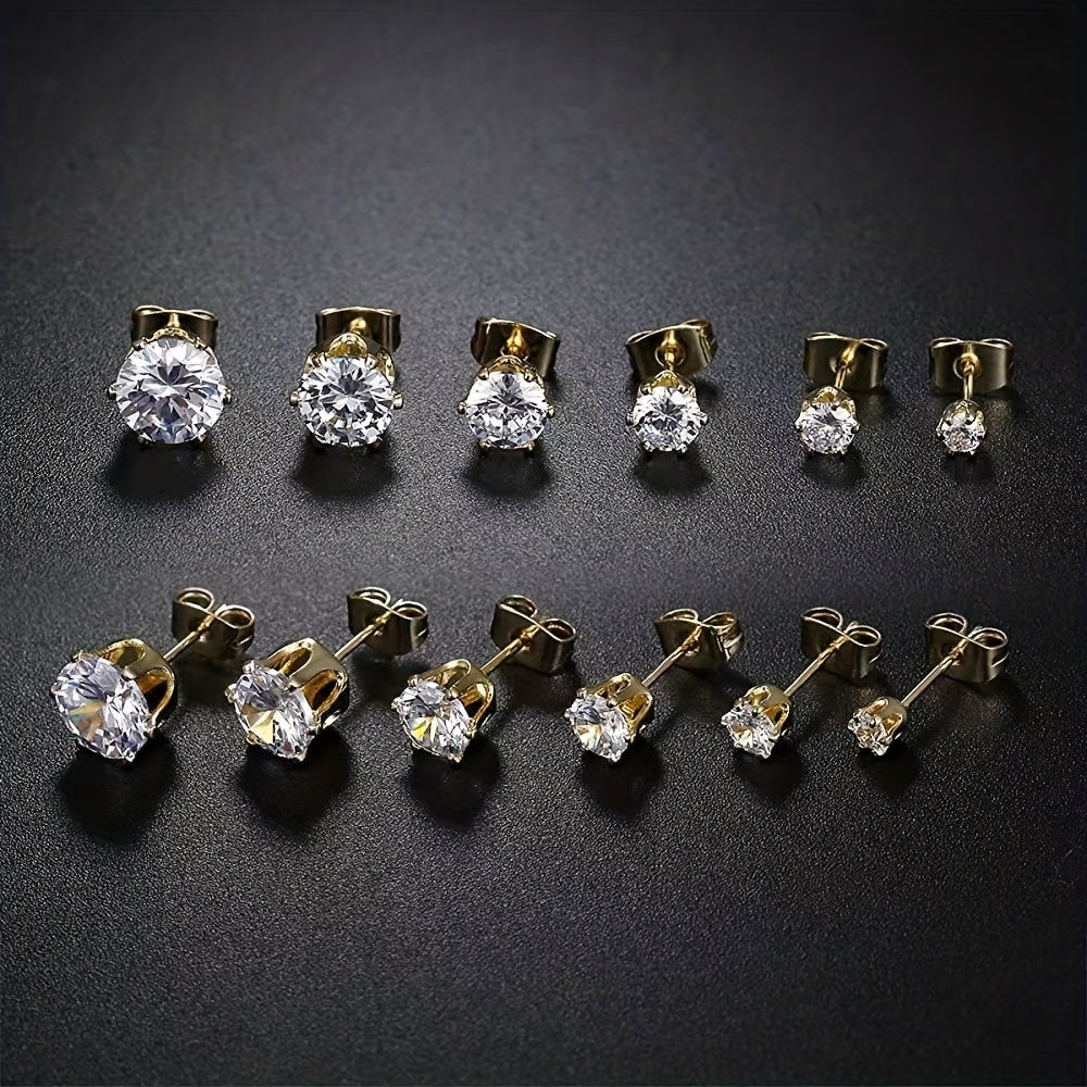 6-Prong Zirconia Stud Earrings – Sparkling 18K Gold Jewelry
