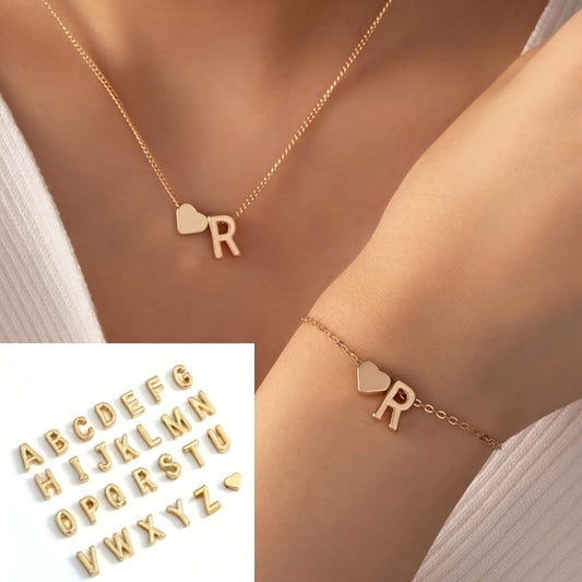 Minimalist Alphabet Jewelry Set – Necklace &amp; Bracelet with Personalized Initial