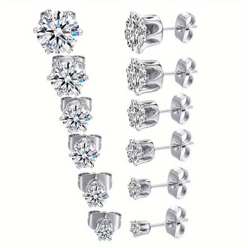 6-Prong Zirconia Stud Earrings – Sparkling 18K Gold Jewelry