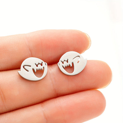 1 Pair Cartoon Ghost Stud Earrings – Minimalist Stainless Steel Jewelry