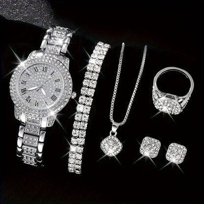 Luxury Rhinestone Quartz 6-Piece Women's Watch Set – Stylish Analog Jewelry