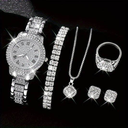 Luxury Rhinestone Quartz 6-Piece Women's Watch Set – Stylish Analog Jewelry