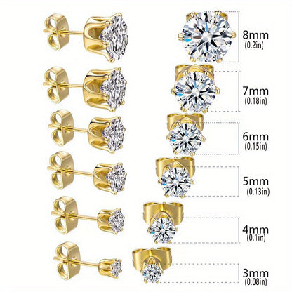 6-Prong Zirconia Stud Earrings – Sparkling 18K Gold Jewelry