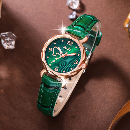 Women's Quartz Watch &amp; Heart 6-Piece Jewelry Set – Fashion Gift Set