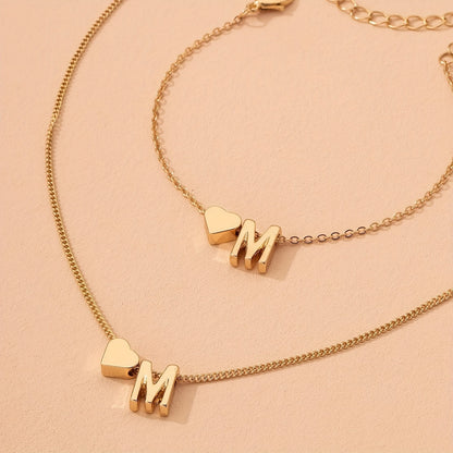 Minimalist Alphabet Jewelry Set – Necklace &amp; Bracelet with Personalized Initial