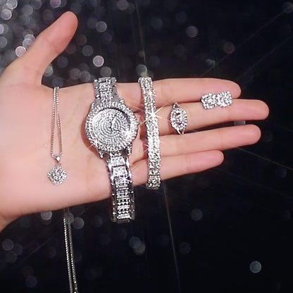 Luxury Rhinestone Quartz 6-Piece Women's Watch Set – Stylish Analog Jewelry