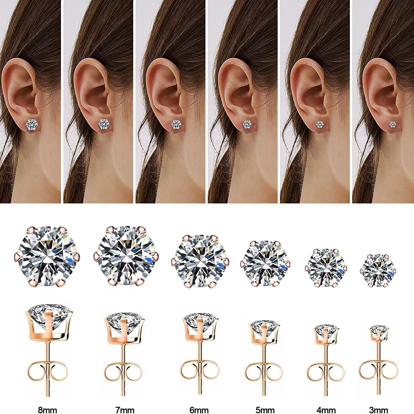 6-Prong Zirconia Stud Earrings – Sparkling 18K Gold Jewelry